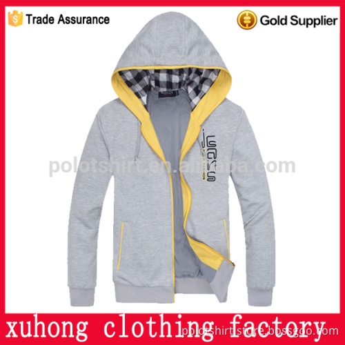Grey color rib sleeve New design knitted custom pullover hoodies zipper